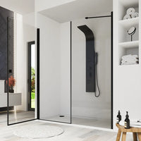 Porta doccia 160cm profili nero opaco apertura a battente 90cm con parete fissa da 70cm vetro 8mm trasparente h195 | Fiji