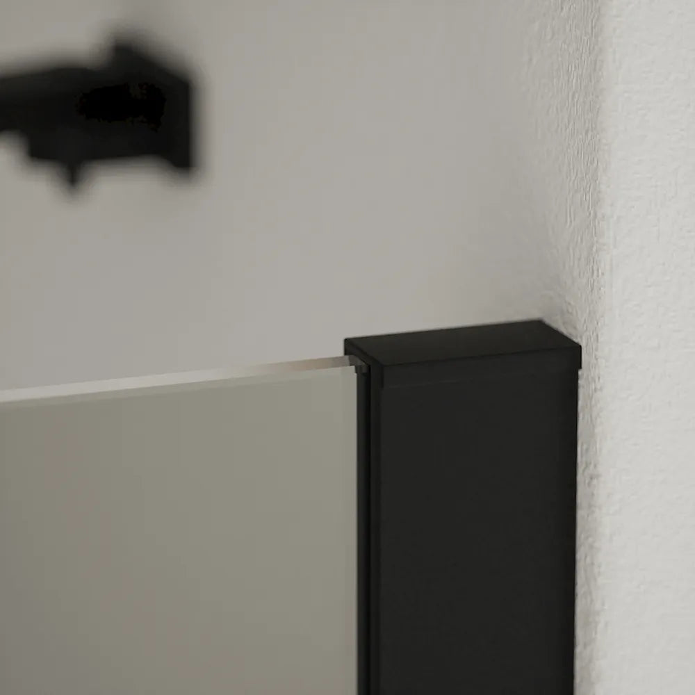Porta doccia 140cm profili nero opaco apertura a battente 70cm con parete fissa da 70cm vetro 8mm trasparente h195 | Fiji