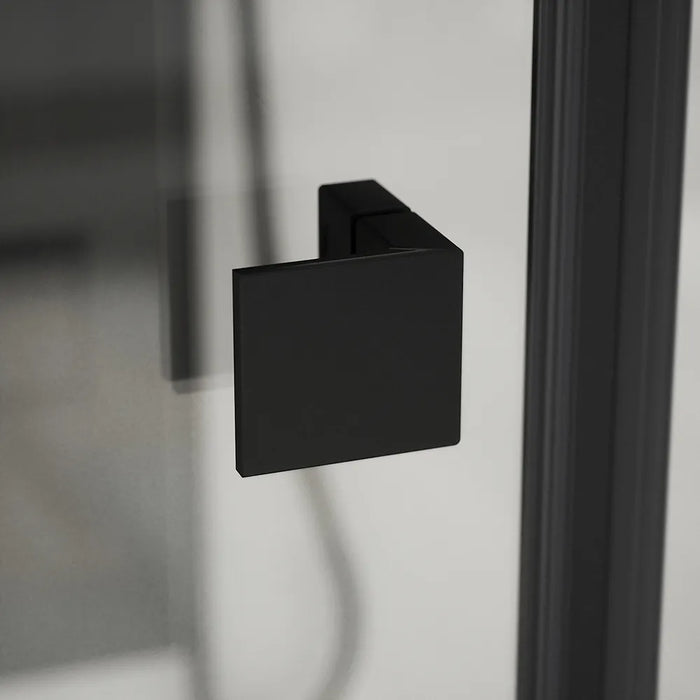 Porta doccia 150cm profili nero opaco apertura a battente 80cm con parete fissa da 70cm vetro 8mm trasparente h195 | Fiji