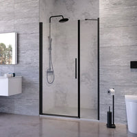 Porta doccia 126-130cm apertura a battente con profili nero opaco e vetro da 6mm trasparente h195 | Elba