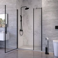 Porta doccia 126-130cm apertura a battente con profili nero opaco e vetro da 6mm trasparente h195 | Elba