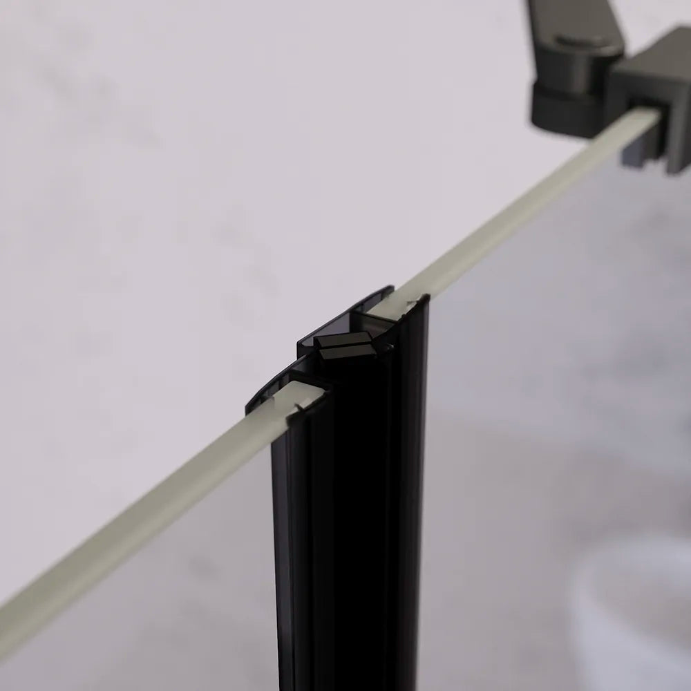 Porta doccia 126-130cm apertura a battente con profili nero opaco e vetro da 6mm trasparente h195 | Elba