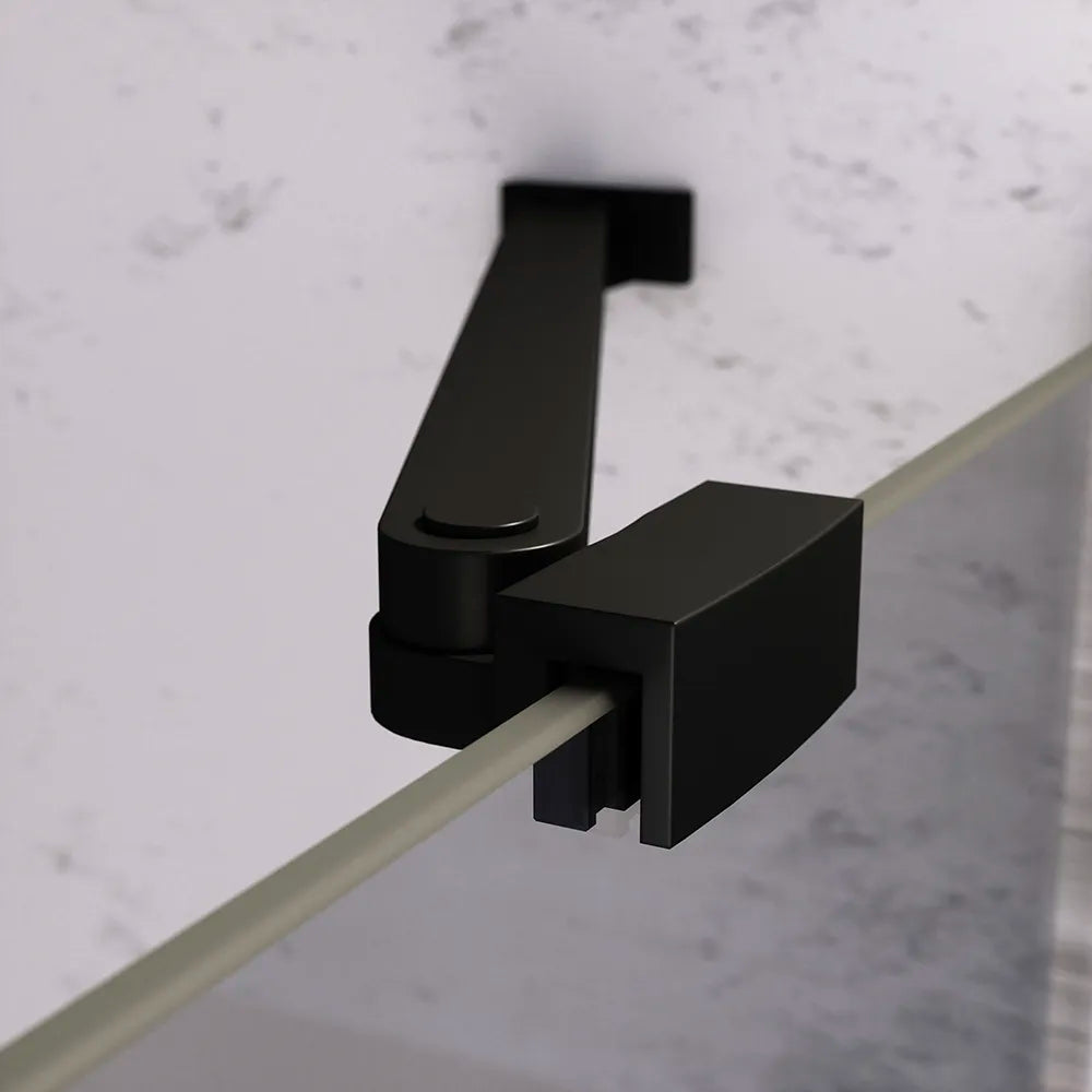 Porta doccia 126-130cm apertura a battente con profili nero opaco e vetro da 6mm trasparente h195 | Elba