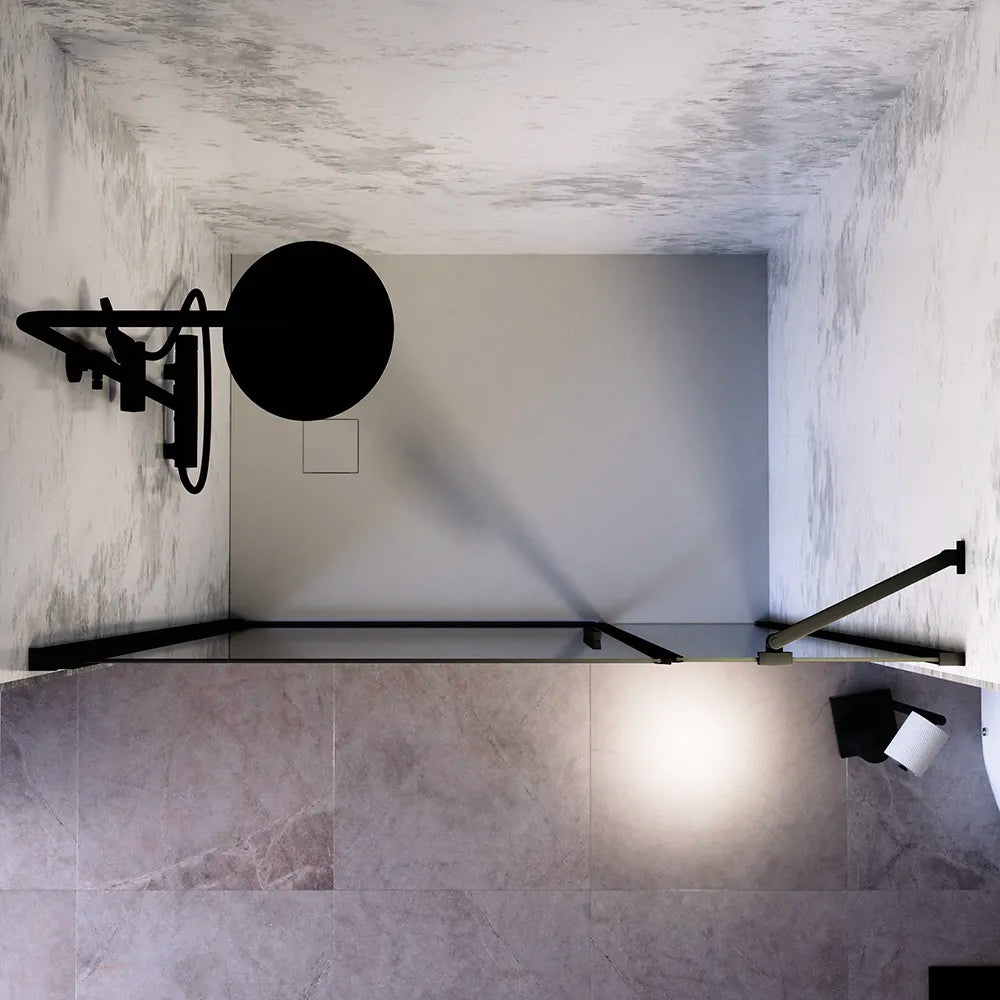 Porta doccia 126-130cm apertura a battente con profili nero opaco e vetro da 6mm trasparente h195 | Elba