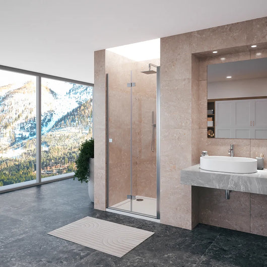 Porta doccia 90cm apertura a libro lato destro con profili cromati e vetro da 8mm trasparente h195 | Fiji