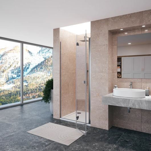 Porta doccia 90cm apertura a libro lato destro con profili cromati e vetro da 8mm trasparente h195 | Fiji