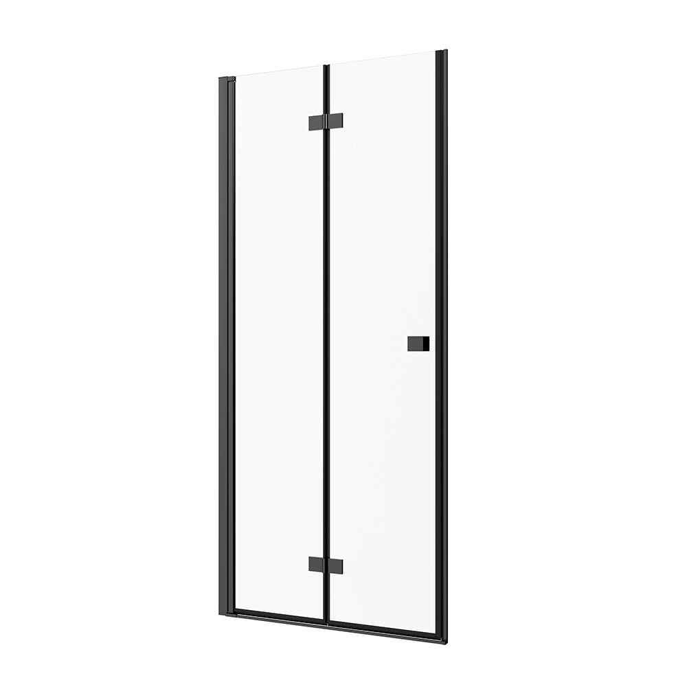 Porta doccia 90cm apertura a libro lato sinistro con profili nero opaco e vetro da 8mm trasparente h195 | Fiji