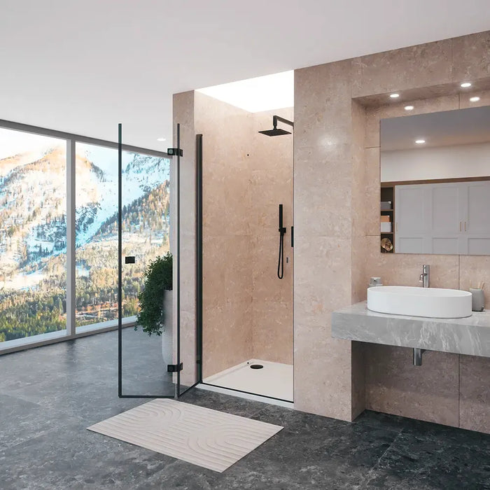 Porta doccia 90cm apertura a libro lato sinistro con profili nero opaco e vetro da 8mm trasparente h195 | Fiji