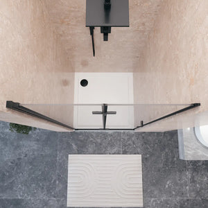 Porta doccia 90cm apertura a libro lato sinistro con profili nero opaco e vetro da 8mm trasparente h195 | Fiji