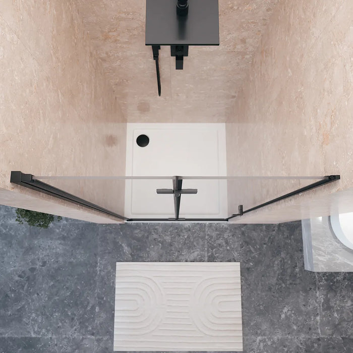 Porta doccia 90cm apertura a libro lato sinistro con profili nero opaco e vetro da 8mm trasparente h195 | Fiji