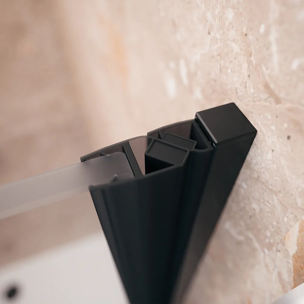 Porta doccia 80cm apertura a libro lato sinistro con profili nero opaco e vetro da 8mm trasparente h195 | Fiji