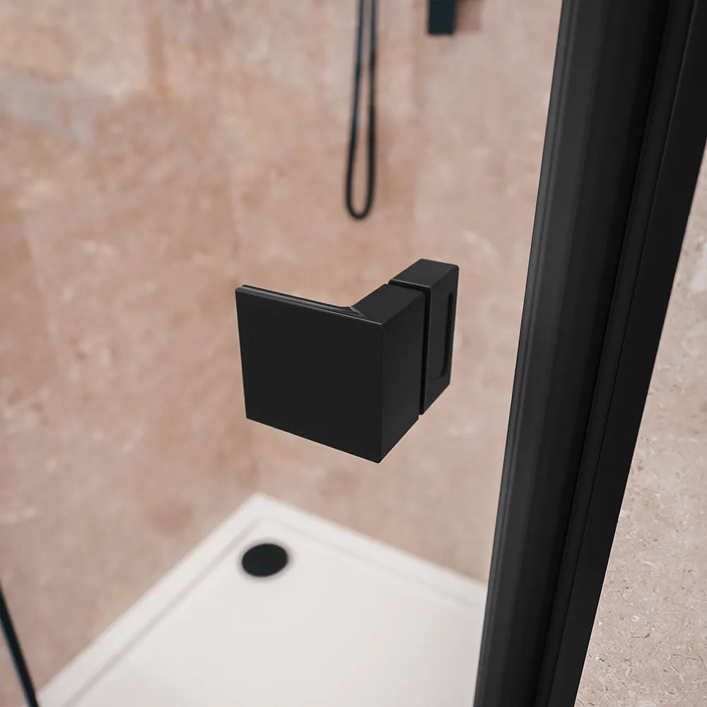 Porta doccia 90cm apertura a libro lato sinistro con profili nero opaco e vetro da 8mm trasparente h195 | Fiji