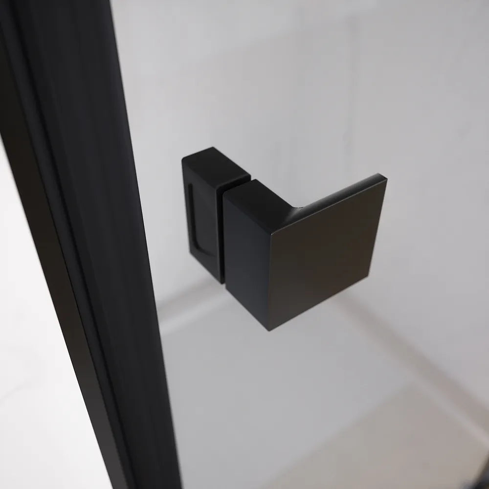 Porta doccia 70cm apertura a battente lato destro con cerniere, profili nero opaco e vetro da 8mm trasparente h195 | Fiji