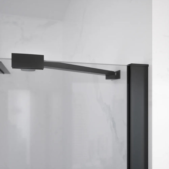 Porta doccia 100cm apertura a battente lato destro con cerniere, profili nero opaco e vetro da 8mm trasparente h195 | Fiji