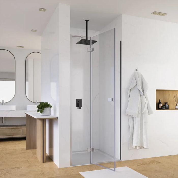 Porta doccia 110cm apertura a battente lato sinistro con cerniere, profili cromati e vetro da 8mm trasparente h195 | Fiji