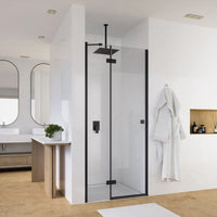 Porta doccia 70cm apertura a battente lato sinistro con cerniere, profili nero opaco e vetro da 8mm trasparente h195 | Fiji