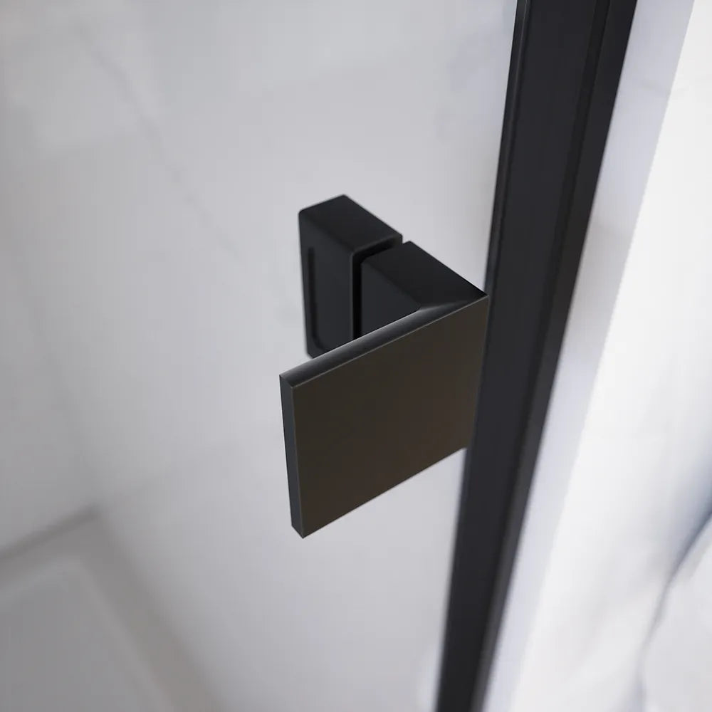 Porta doccia 70cm apertura a battente lato sinistro con cerniere, profili nero opaco e vetro da 8mm trasparente h195 | Fiji