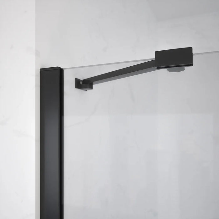 Porta doccia 80cm apertura a battente lato sinistro con cerniere, profili nero opaco e vetro da 8mm trasparente h195 | Fiji