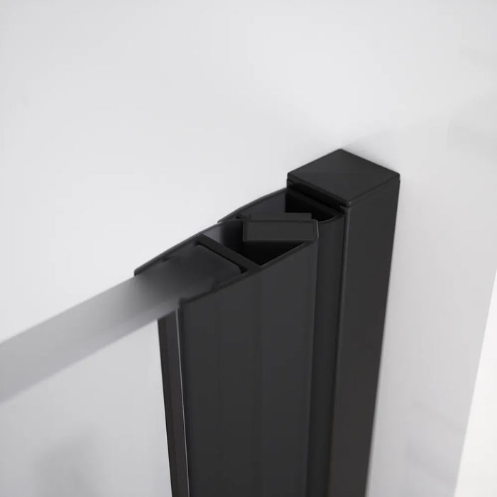 Porta doccia 70cm apertura a battente lato sinistro con cerniere, profili nero opaco e vetro da 8mm trasparente h195 | Fiji