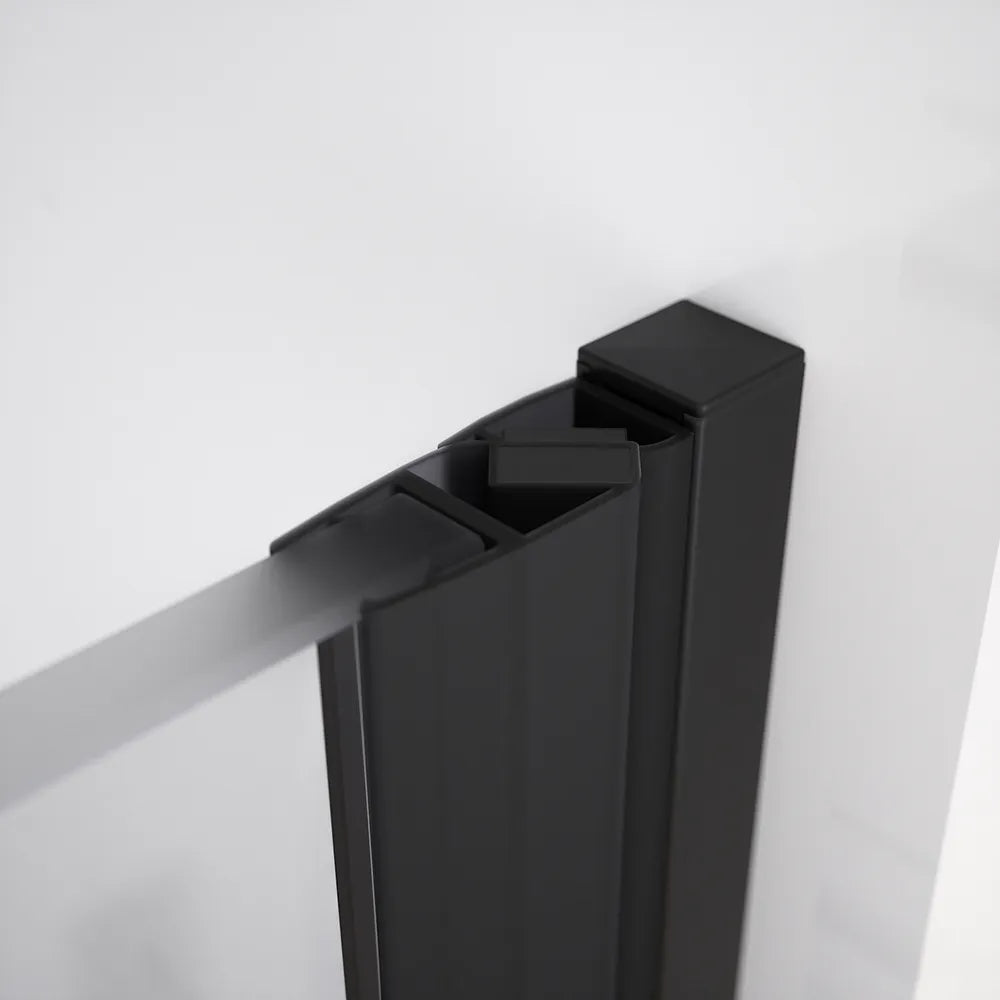 Porta doccia 120cm apertura a battente lato sinistro con cerniere, profili nero opaco e vetro da 8mm trasparente h195 | Fiji