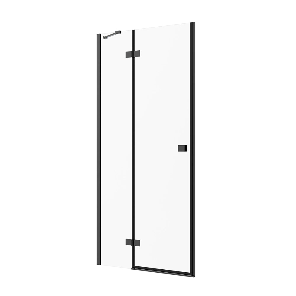 Porta doccia 80cm apertura a battente lato sinistro con cerniere, profili nero opaco e vetro da 8mm trasparente h195 | Fiji