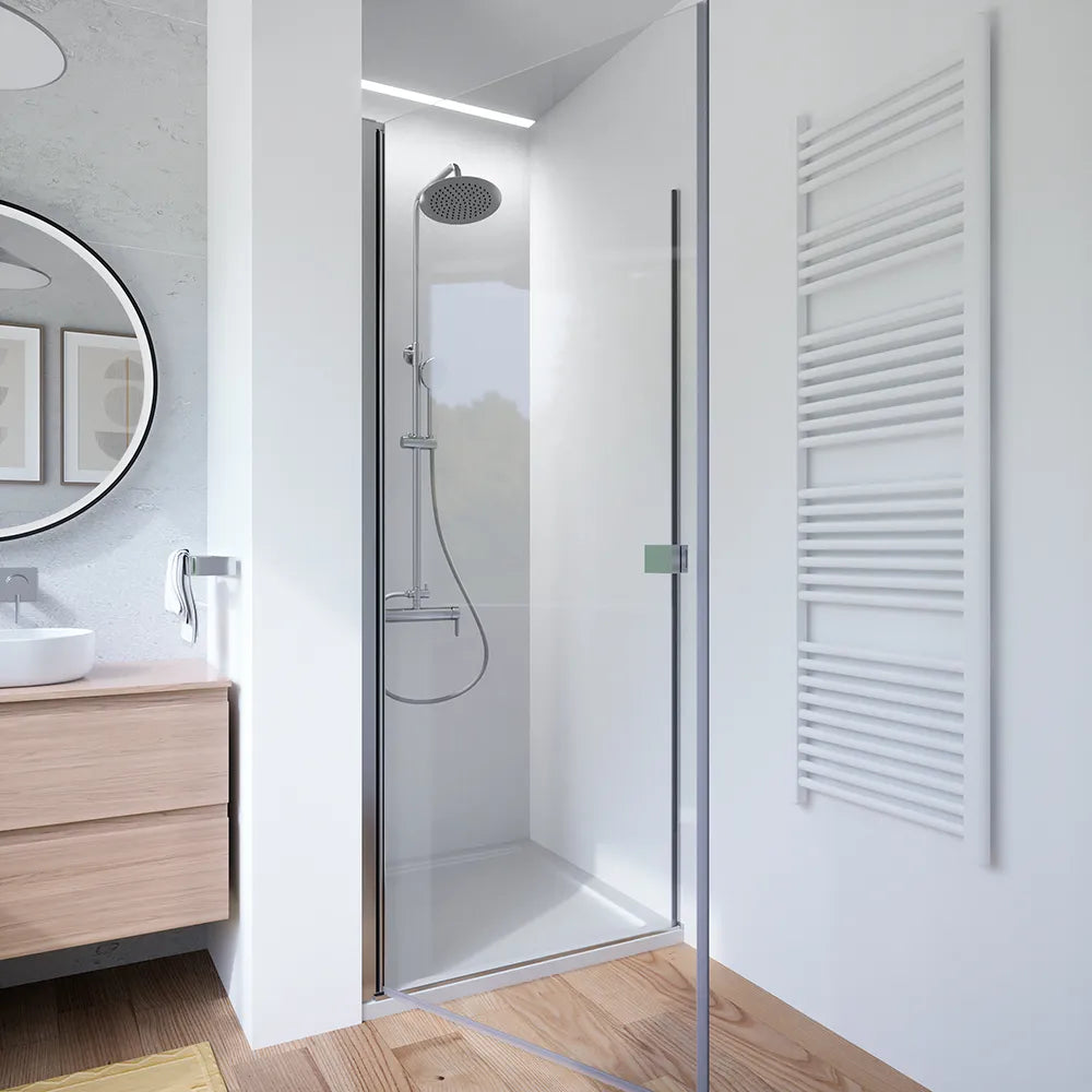Porta doccia 100cm apertura a battente con profili cromati e vetro da 8mm trasparente h195 | Fiji