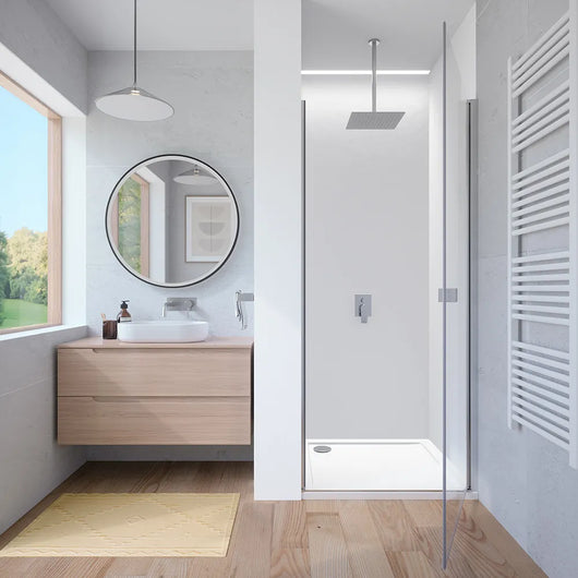 Porta doccia 80cm apertura a battente con profili cromati e vetro da 8mm trasparente h195 | Fiji