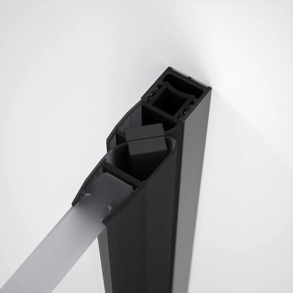 Porta doccia 90cm apertura a battente con profili nero opaco e vetro da 8mm trasparente h195 | Fiji