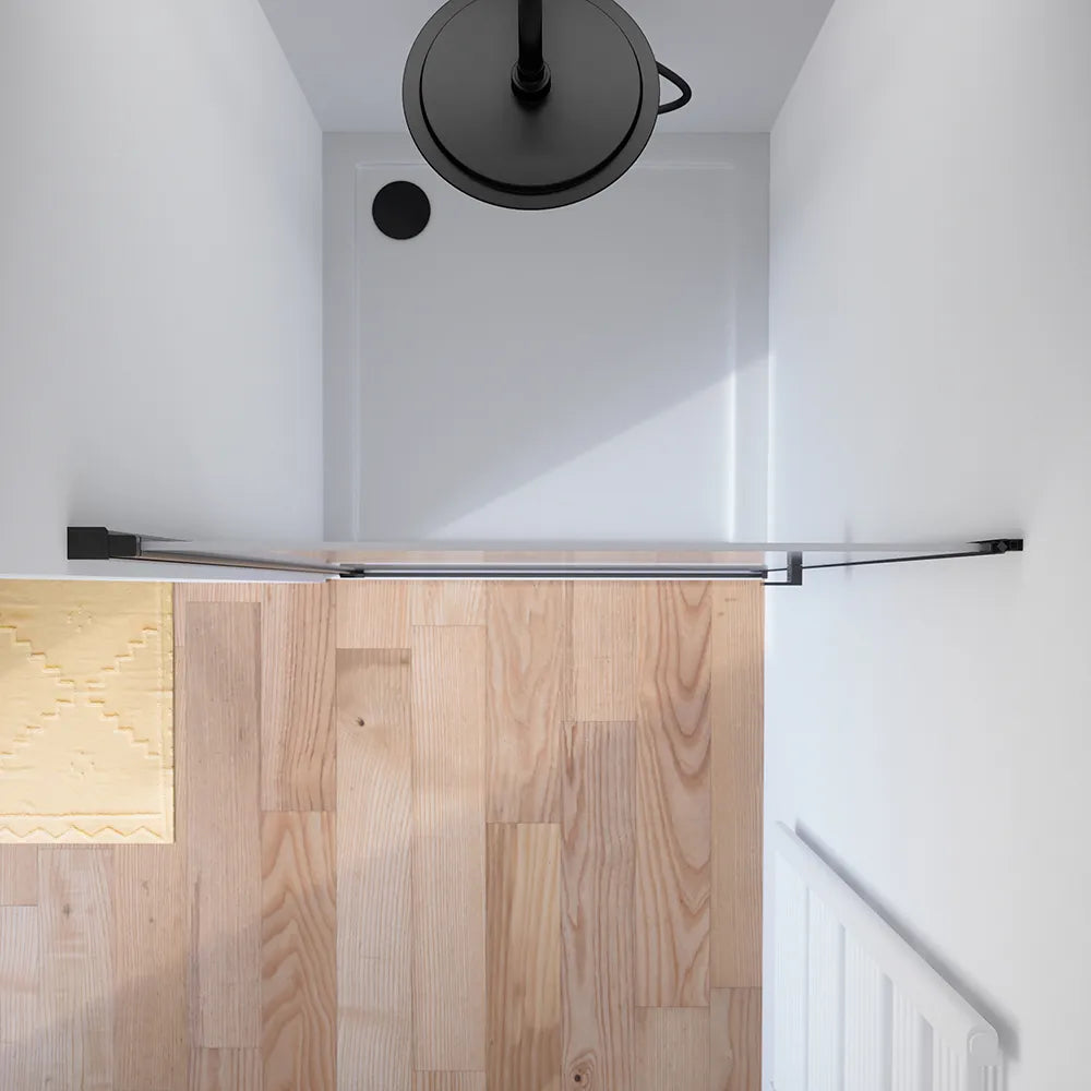 Porta doccia 90cm apertura a battente con profili nero opaco e vetro da 8mm trasparente h195 | Fiji