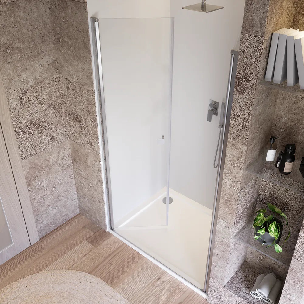 Porta doccia 110cm apertura saloon con profili cromati e vetro da 8mm trasparente h195 | Fiji