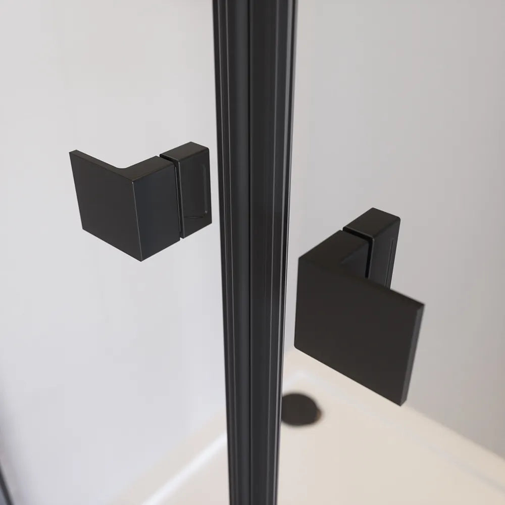 Porta doccia 90cm apertura saloon con profili nero opaco e vetro da 8mm trasparente h195 | Fiji