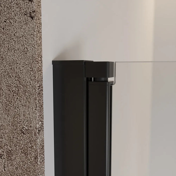Porta doccia 90cm apertura saloon con profili nero opaco e vetro da 8mm trasparente h195 | Fiji