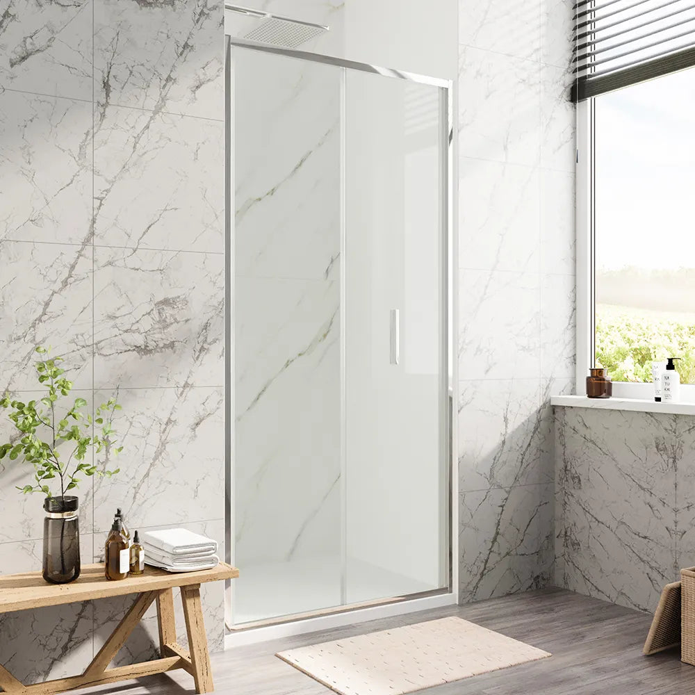 Porta doccia 90cm con apertura a libro profili slim cromati vetro 6mm trasparente h190 | Portofino