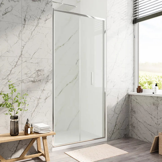 Porta doccia 90cm con apertura a libro profili slim cromati vetro 6mm trasparente h190 | Portofino