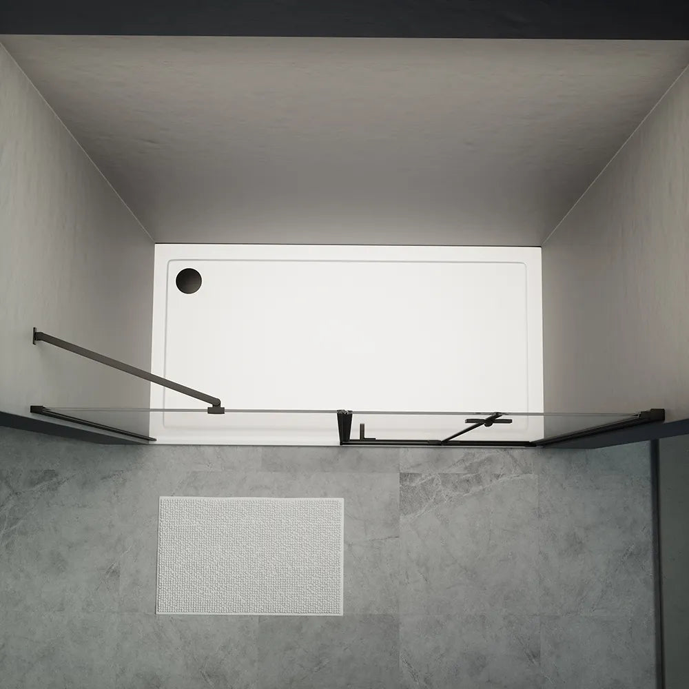 Porta doccia 170cm profili in alluminio nero opaco apertura libro a destra 80cm con parete fissa da 90cm vetro 8mm trasparente h195 | Fiji