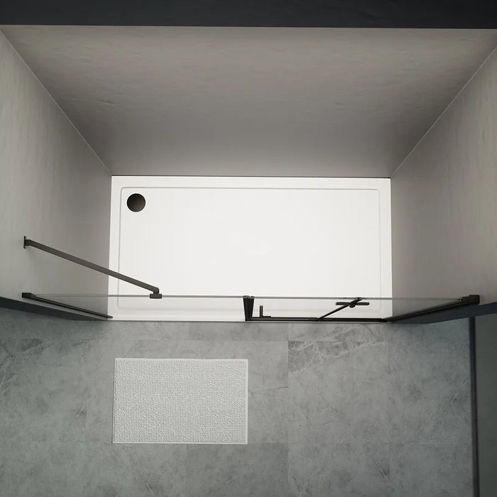 Porta doccia 170cm profili in alluminio nero opaco apertura libro a destra 80cm con parete fissa da 90cm vetro 8mm trasparente h195 | Fiji