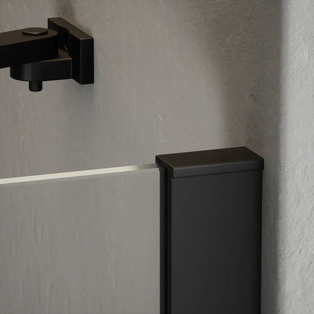 Porta doccia 170cm profili in alluminio nero opaco apertura libro a destra 80cm con parete fissa da 90cm vetro 8mm trasparente h195 | Fiji