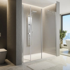 Porta doccia 160cm profili cromati apertura libro a sinistra 90cm con parete fissa da 70cm vetro 8mm trasparente h195 | Fiji
