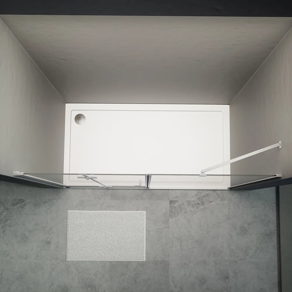 Porta doccia 170cm profili cromati apertura libro a sinistra 90cm con parete fissa da 80cm vetro 8mm trasparente h195 | Fiji