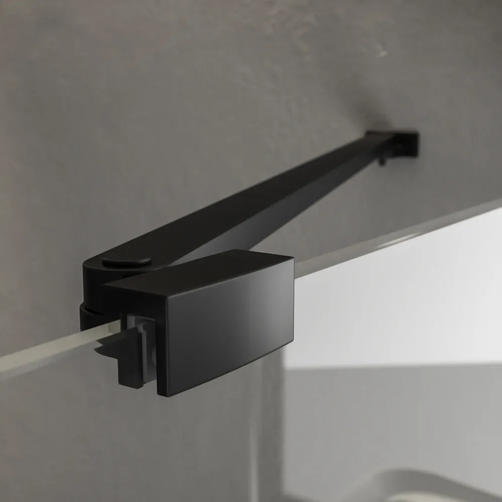 Porta doccia 160cm profili in alluminio nero opaco apertura libro a sinistra 90cm con parete fissa da 70cm vetro 8mm trasparente h195 | Fiji