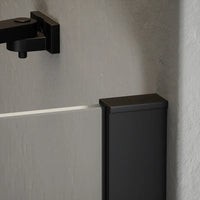 Porta doccia 150cm profili in alluminio nero opaco apertura libro a sinistra 80cm con parete fissa da 70cm vetro 8mm trasparente h195 | Fiji