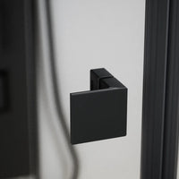 Porta doccia 150cm profili in alluminio nero opaco apertura libro a sinistra 80cm con parete fissa da 70cm vetro 8mm trasparente h195 | Fiji