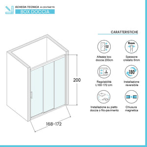 Porta doccia nicchia 170 cm scorrevole 3 ante serigrafate H 200 cm Ted