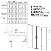 Porta doccia con due porte battenti trasparente 8mm regina, misura 240