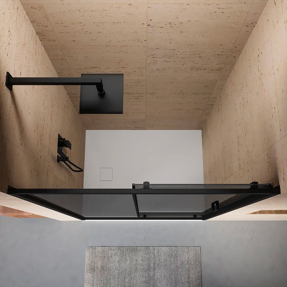 Nicchia doccia 125 cm scorrevole profili nero opaco vetro 6mm fumè h185 | Tonga