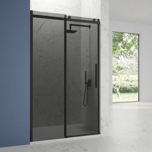 Porta doccia 100cm apertura scorrevole profili nero opaco vetro 8mm fumé h195 | Creta