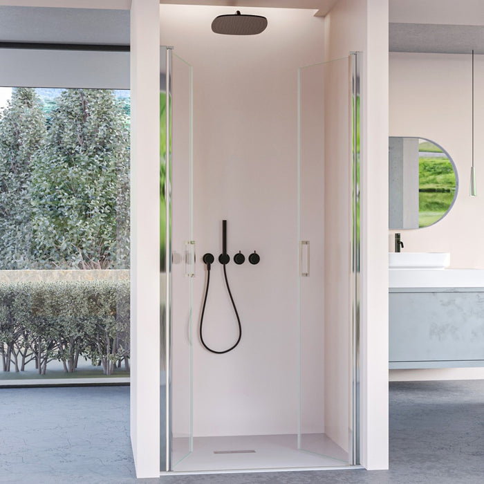 Porta doccia con due ante saloon in cristallo trasparente h195 6mm dobla, misura 90