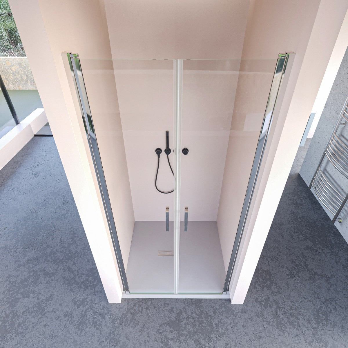 Porta doccia con due ante saloon in cristallo trasparente h195 6mm dobla, misura 90