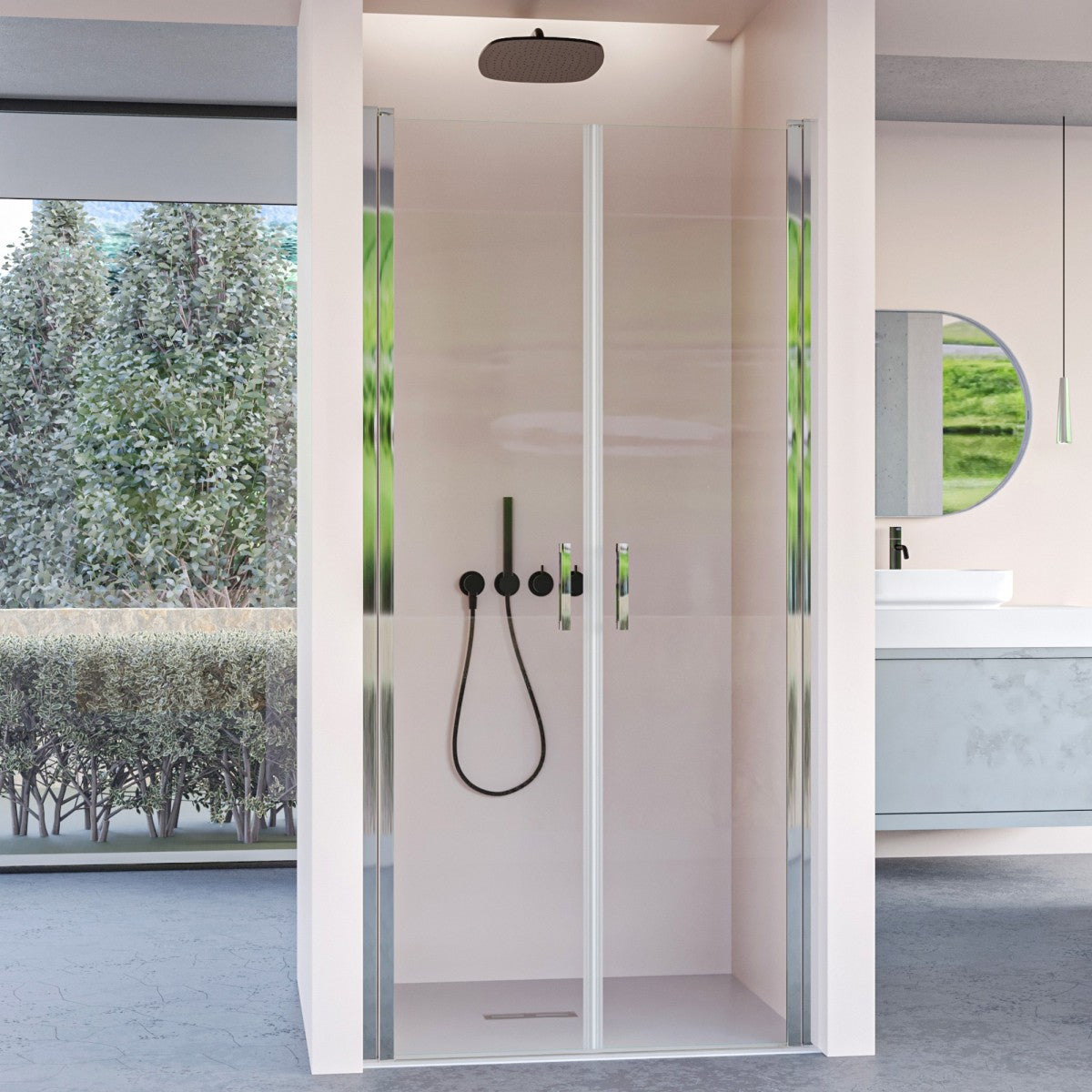 Porta doccia con due ante saloon in cristallo trasparente h195 6mm dobla, misura 120