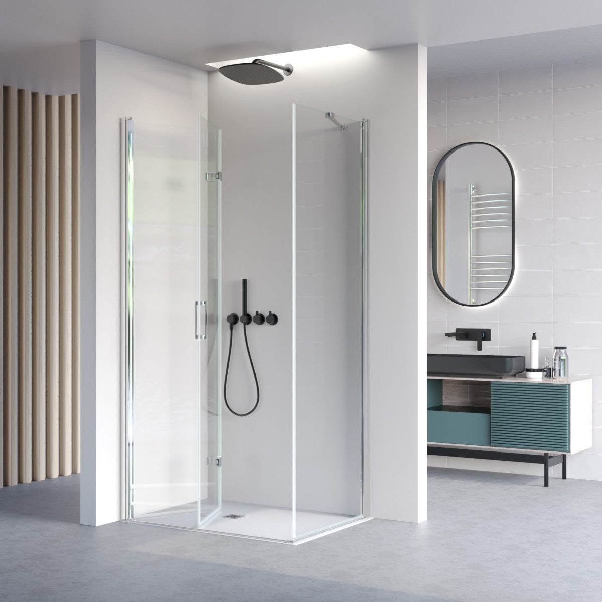 Porta doccia 2 lati porta pieghevole e lato fisso h195cm 6mm rea, misura 90x90